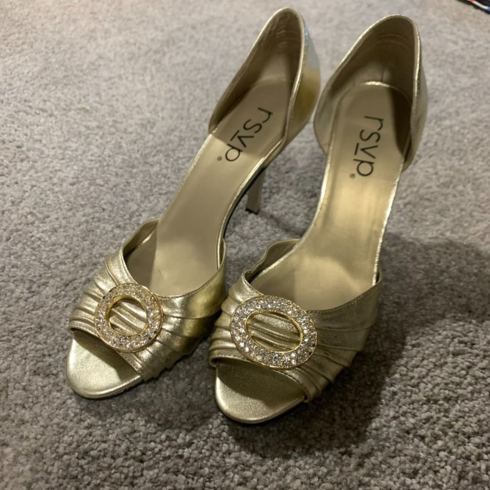 RSVP Gold Heels with Rhinestones | Size: 8